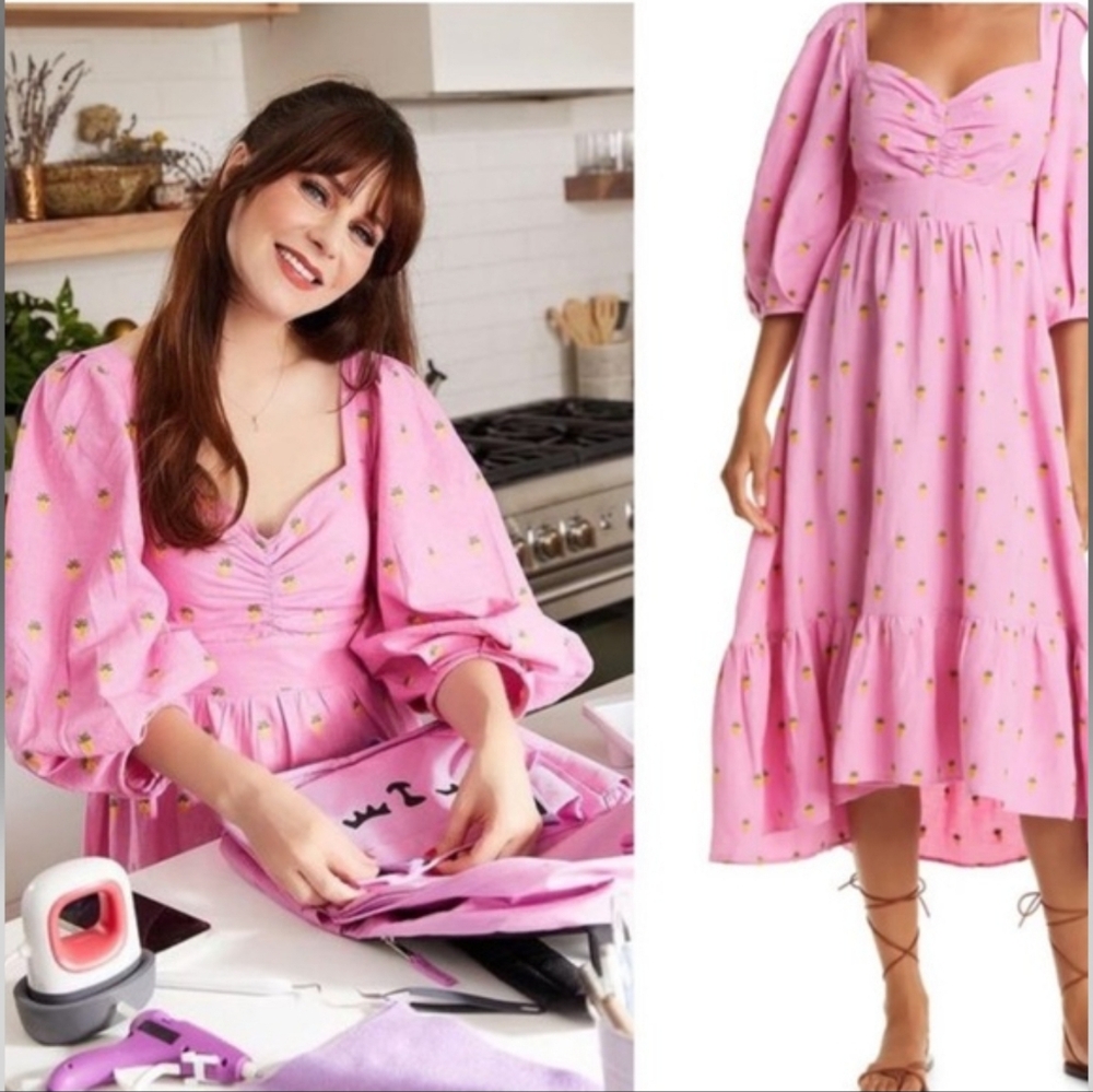 Farm Rio Embroidered Pineapples Dress Pink Maxi Size S NWT